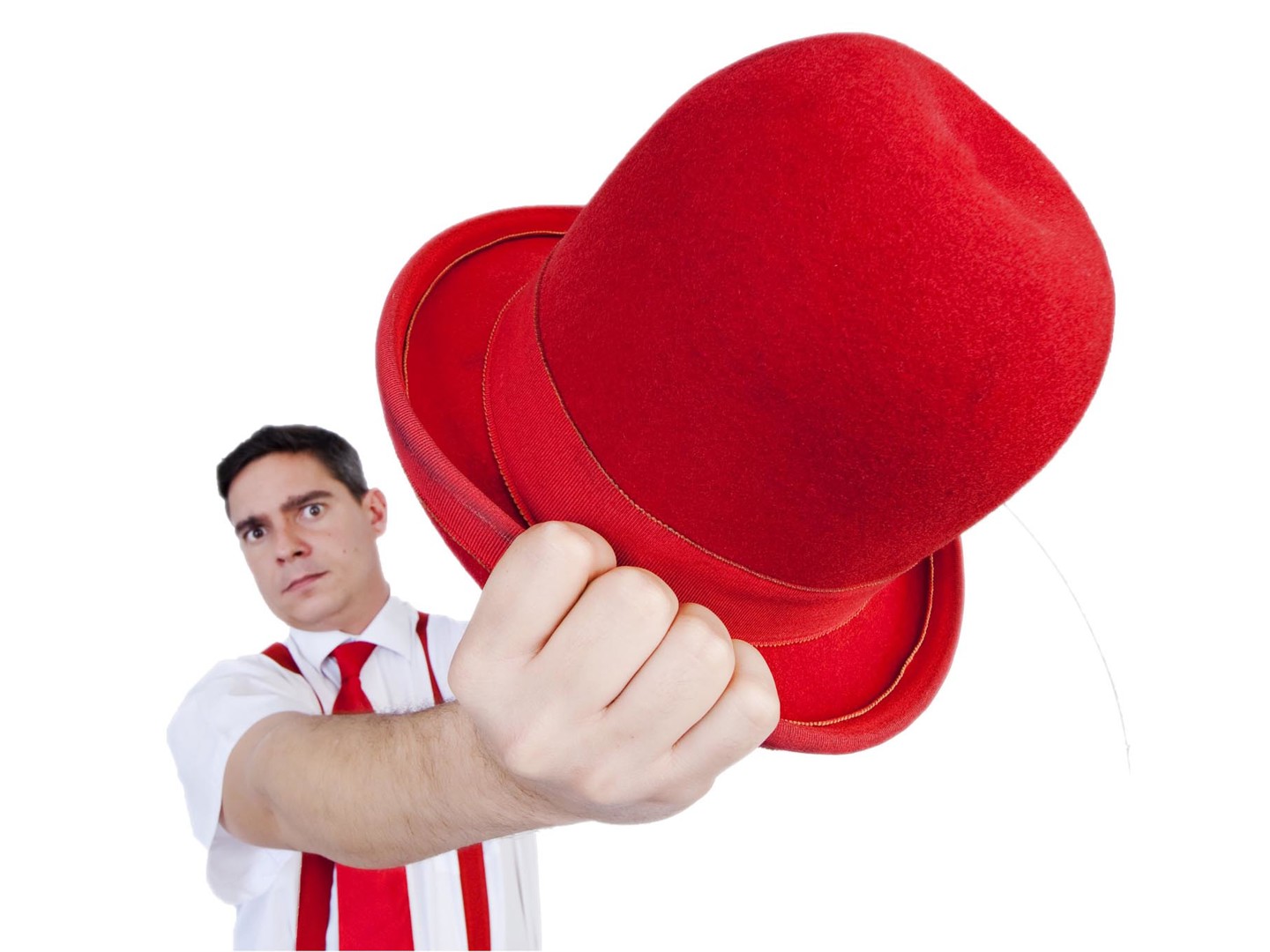 Dan The Hat poses with his big red hat